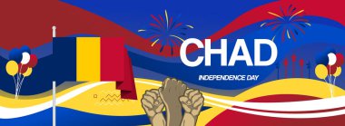 Chad Bağımsızlık Günü bayrağı. Bayram kutlamaları için modaya uygun şablonlar, tebrik kartları, tanıtım, reklamlar ya da Bağımsızlık etkinliği. 11 Ağustos 'taki Çad Ulusal Günü kutlu olsun. 