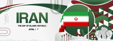 Iran Islamic Republic Day Banner. Abstract retro modern for celebrate Iran national day on April 1st. Holiday concept, suitable for Islamic carnival event, greeting, support, travel, and campaign clipart