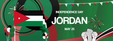 Celebrate Jordan Independence Day. Horizontal banner with bold and iconic flag colors. Happy Jordan National Day. Raise your hand to show your support or protest. Holiday concept clipart