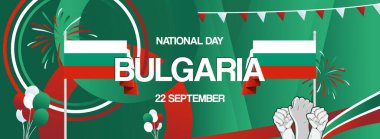 Bulgaristan 'ın Bağımsızlık Günü Bayrağı. Bulgaristan 'ın ulusal bayramını 22 Eylül' de kutlamak için soyut sanat retro modern. Bayram konsepti, festival için uygun, tebrik kartları, destek, seyahat ve kampanya