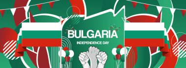 Bulgaristan Bağımsızlık Günü 'nün renkli soyut şablon arka planında modern bayrağı. Bulgaristan 'ın 22 Eylül ulusal gününü gururla kutlayan poster. Tatil kavramı