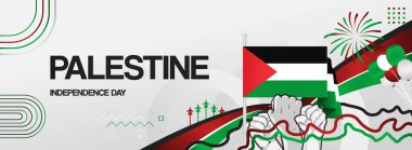 Filistin Bağımsızlık Günü Bayrağı. Soyut retro modern, 15 Kasım 'daki Filistin ulusal gününü kutlamak için. Tatil konsepti, davetiyeye uygun, tebrik kartları, onur, destek ve kampanya