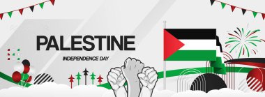 Filistin Bağımsızlık Günü Bayrağı. Soyut retro modern, 15 Kasım 'daki Filistin ulusal gününü kutlamak için. Tatil konsepti, davetiyeye uygun, tebrik kartları, onur, destek ve kampanya
