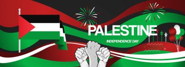 Filistin Bağımsızlık Günü Bayrağı. Soyut retro modern, 15 Kasım 'daki Filistin ulusal gününü kutlamak için. Tatil konsepti, davetiyeye uygun, tebrik kartları, onur, destek ve kampanya