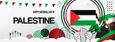 Filistin Bağımsızlık Günü Bayrağı. Soyut retro modern, 15 Kasım 'daki Filistin ulusal gününü kutlamak için. Tatil konsepti, davetiyeye uygun, tebrik kartları, onur, destek ve kampanya