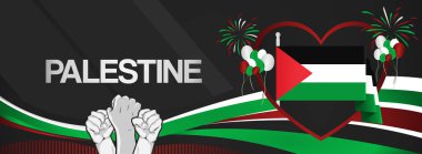 Filistin Bağımsızlık Günü Bayrağı. Soyut retro modern, 15 Kasım 'daki Filistin ulusal gününü kutlamak için. Tatil konsepti, davetiyeye uygun, tebrik kartları, onur, destek ve kampanya