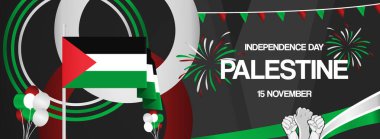 Filistin Bağımsızlık Günü Bayrağı. Soyut retro modern, 15 Kasım 'daki Filistin ulusal gününü kutlamak için. Tatil konsepti, davetiyeye uygun, tebrik kartları, onur, destek ve kampanya