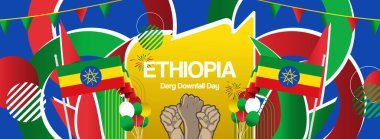 Etiyopya Bağımsızlık Günü 'nün renkli soyut şablon arka planında modern bayrağı. 28 Mayıs Etiyopya Ulusal Günü 'nü gururla kutlayan bir poster. Tatil kavramı