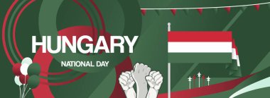 Macaristan Bağımsızlık Günü 'nün son afiş tasarımı. Özel gün kutlamaları için soyut şablonlar, tebrik kartı, tanıtım, reklam, satış, ulusal etkinlik ve Macaristan Ulusal Günü. Tatil kavramı