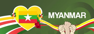 Myanmar Bağımsızlık Günü Bayrağı. Myanmar Ulusal Günü kutlamalarının 4 Ocak 'taki yaratıcı geçmişi. Soyut şekil sanatı, karnaval etkinliği için harika, online davet, destek, seyahat hedefi