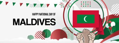 Maldivler Bağımsızlık Günü Bayrağı. 26 Temmuz ve 11 Kasım tarihlerinde Maldivler Ulusal Cumhuriyet Günü kutlamalarının yaratıcı arka planı. Soyut şekil sanatı, tatil etkinliği, destek, seyahat hedefi için harika.
