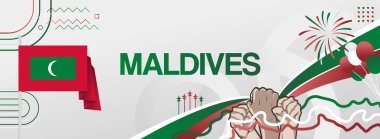 Maldivler Bağımsızlık Günü Bayrağı. 26 Temmuz ve 11 Kasım tarihlerinde Maldivler Ulusal Cumhuriyet Günü kutlamalarının yaratıcı arka planı. Soyut şekil sanatı, tatil etkinliği, destek, seyahat hedefi için harika.