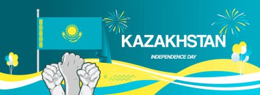 Kazakistan Bağımsızlık Günü Bayrağı. Kazakistan Ulusal Günü kutlamalarının 16 Aralık 'taki yaratıcı geçmişi. Soyut şekil sanatı, karnaval etkinliği, online davet ve seyahat hedefi için harika.