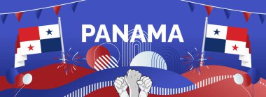 Panama Ulusal Günü modern afişi. Kasım 'daki Panama bağımsızlık günü kutlamalarının yaratıcı arka planı. Karnaval, şölen posteri, destek, kültür ve turizm gibi etkinlikler için harika. Tatil kavramı