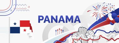 Modern tarzda Mutlu Panama Bağımsızlık Günü afişi. İnternet sitesi için geniş pankart, sosyal ve tipografi ile daha fazlası. Ulusal bayram kutlaması için resim