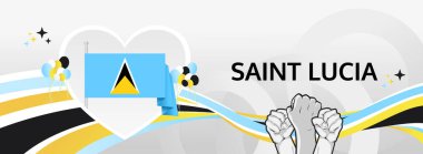 Aziz Lucia Bağımsızlık Günü bayrağı. 22 Şubat Mutlu Aziz Lucia Ulusal Günü. Bayrak rengi temalı tatil illüstrasyonu. Karnaval, bayram posteri, kültür ve turizm gibi etkinlikler için harika.