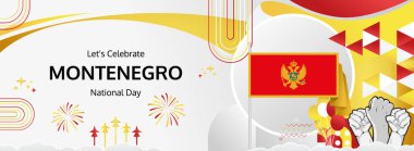 Karadağ Bağımsızlık Günü modern karşılama bayrağı. 21 Mayıs Ulusal Gününüz kutlu olsun. Bayrak renklerinde tatil kavramı. Karnaval, şölen posteri, destek, kültür ve turizm gibi etkinlikler için harika
