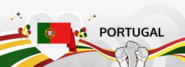 Portekiz Günü modern selamlama bayrağı. Portekiz ya da Bağımsızlık Gününüz kutlu olsun. Tatiller soyut bir kavram. Karnaval, şölen posteri, destek, kültür ve turizm gibi etkinlikler için harika