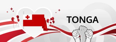 Tonga Bağımsızlık Günü modern selamlama bayrağı. 4 Haziran Mutlu Tonga Ulusal Günü. Bayrak renklerinde tatil kavramı. Karnaval, şölen posteri, destek, kültür ve turizm gibi etkinlikler için harika