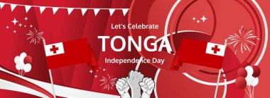 Tonga Bağımsızlık Günü modern selamlama bayrağı. 4 Haziran Mutlu Tonga Ulusal Günü. Bayrak renklerinde tatil kavramı. Karnaval, şölen posteri, destek, kültür ve turizm gibi etkinlikler için harika