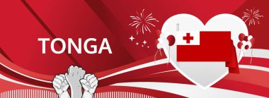 Tonga Bağımsızlık Günü modern selamlama bayrağı. 4 Haziran Mutlu Tonga Ulusal Günü. Bayrak renklerinde tatil kavramı. Karnaval, şölen posteri, destek, kültür ve turizm gibi etkinlikler için harika