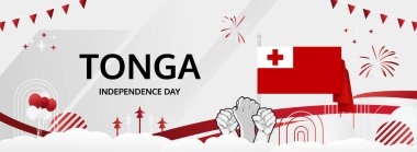 Tonga Bağımsızlık Günü modern selamlama bayrağı. 4 Haziran Mutlu Tonga Ulusal Günü. Bayrak renklerinde tatil kavramı. Karnaval, şölen posteri, destek, kültür ve turizm gibi etkinlikler için harika