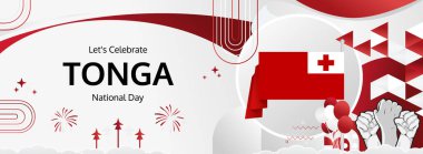 Tonga Bağımsızlık Günü modern selamlama bayrağı. 4 Haziran Mutlu Tonga Ulusal Günü. Bayrak renklerinde tatil kavramı. Karnaval, şölen posteri, destek, kültür ve turizm gibi etkinlikler için harika
