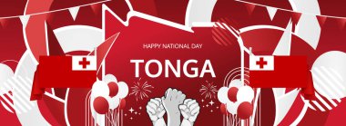 Tonga Independence Day modern greeting banner. 4th June Happy Tonga National Day. Holidays abstract concept in flag colors. Great for event like carnival, feast poster, support, culture and tourism clipart