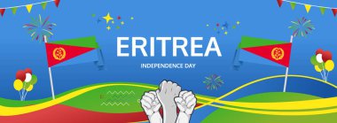 Eritre Bağımsızlık Günü modern selamlama bayrağı. 24 Mayıs Eritre Ulusal Günü kutlu olsun. Bayrak renklerinde tatil soyut kavramı. Karnaval, şölen posteri, destek, kültür ve turizm gibi etkinlikler için harika