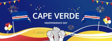 Happy independence day Cape Verde. Horizontal poster of Cape Verde national day with flag. July 5. Festive design concept for holiday celebration banner, greeting card, feast and congratulations clipart