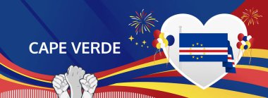Cape Verde Bağımsızlık Günü modern selamlama bayrağı. 5 Temmuz Ulusal Bayramın kutlu olsun. Bayrak renklerinde tatil kavramı. Karnaval, şölen posteri, destek, kültür ve turizm gibi etkinlikler için harika