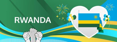 Rwanda Independence Day modern greeting banner. 1 July Happy National Day. Holidays abstract concept in flag colors. Great for event like carnival, feast poster, support, culture and tourism clipart