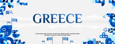 Geometrik Yunanistan Bağımsızlık Günü afişi. Ulusal etkinlikler, sosyal medya, tebrik kartları ve web sitesi dekorasyonları için mükemmel.
