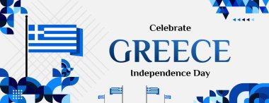 Yunan Bağımsızlık Günü için geometrik pankart tasarımı. İnternet siteleri, tebrik kartları ve ulusal tatil promosyonları için harika..