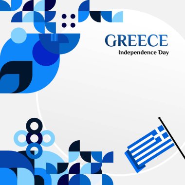 Yunanistan 'ın Bağımsızlık Gününü temiz bir geometrik bayrak tasarımıyla kutlayın. Web siteleri, sosyal medya ve tebrik kartları için ideal.