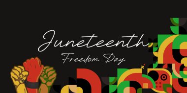 Eşsiz Haziran Özgürlük Günü soyut ve renkli şekillerle sergileniyor. Kartları karşılamak ve bu tarihi günü kutlamak için mükemmel..