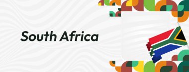 Soyut geometrik tasarımlı Güney Afrika Ulusal Günü afişi. Sosyal medya, posterler ve tebrik kartları için mükemmel. Canlı bayram renkleri.
