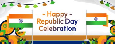 Celebrate India Republic Day with a geometric banner. Use for social media, ads, posters, and national holiday celebrations on 26th January. clipart