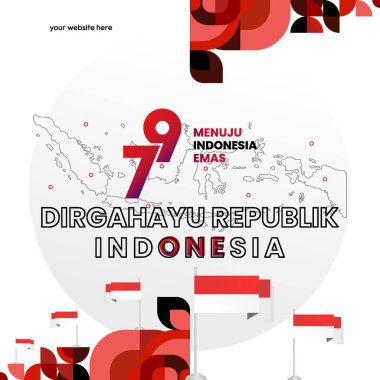 Modern geometrik tasarım tarzında Endonezya ulusal veya bağımsızlık gününü kutlayan bayrak. Endonezya gününüz kutlu olsun. Posterler, olay ve sosyal medya için uygun tatil kavramı arka planı