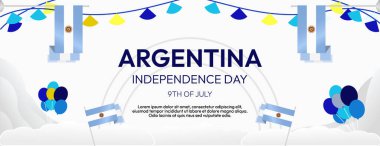 Geometrik tarzda Arjantin 'in Bağımsızlık Günü bayrağı. Modern Ulusal Bayram etkinlikleri, geçit törenleri ve bayram kutlamaları için tasarım. Mutlu Arjantin Günü tasarım geçmişi