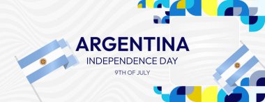 Geometrik sanatlı yaratıcı Arjantin Bağımsızlık Günü afişi. Kutlamalar, tebrik kartları ve bayram etkinlikleri için Arjantin Ulusal Günü poster tasarımı. Canlı bir tatil konsepti