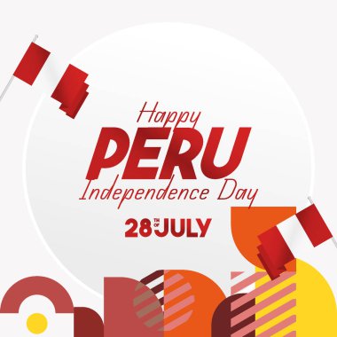 Bayrak rengi temalı ve geometrik tasarımlı neşeli Peru Bağımsızlık Günü afişi. Neşeli Peru Ulusal Günü tebrik kartı. Tatil konsepti vektör arkaplanı