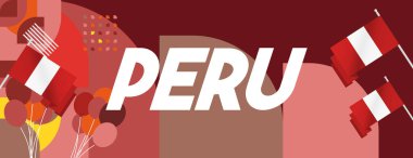 Peru 'nun Bağımsızlık Günü kutlu olsun. Geometrik sanatla ulusal günü kutlamak için bayrak. Sosyal, davetiye, tebrik kartı ve ulusal etkinlik için ideal. Neşeli bir tatil geçmişi