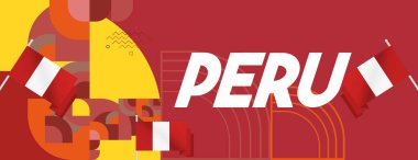 Peru 'nun Bağımsızlık Günü kutlu olsun. Geometrik sanatla ulusal günü kutlamak için bayrak. Sosyal, davetiye, tebrik kartı ve ulusal etkinlik için ideal. Neşeli bir tatil geçmişi