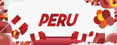 Peru Bağımsızlık Günü geçmişi. Ulusal günü kutlamak için geometrik sanat şablonları, tebrik kartları, karnavallar, festivaller ve spor etkinlikleri. Peru bayramı temalı