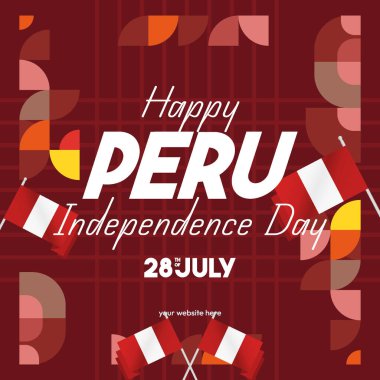 Geometrik ile Peru Bağımsızlık Günü şablonu. Tatil afişi, tebrik kartları, davetiyeler, destek ve kutlamalar için mükemmel. Tatil konsepti arkaplan illüstrasyonu