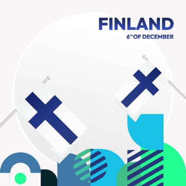 Finlandiya 'nın Bağımsızlık Günü geçmişi canlı geometrik tarzda. Kutlama kartları, satışlar ve bayram etkinlikleri için bayram afişi. Canlı Finlandiya Günü teması