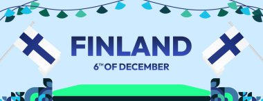 Geometrikle Finlandiya 'nın Bağımsızlık Günü şablonu. Tatil afişi, tebrik kartları, davetiyeler, destek ve kutlamalar için mükemmel. Tatil konsepti arkaplan illüstrasyonu
