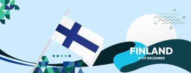 Geometrik tasarımla Finlandiya 'nın en son Bağımsızlık Günü şablonu. Tebrik kartları, iş yerleri, tatil etkinlikleri ve sosyal medya tatil satış reklamları için yaratıcı Finlandiya ulusal gündüz afişi