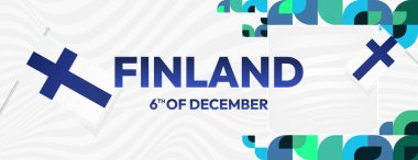 Çekici Finlandiya Bağımsızlık Günü afişi renkli geometrik tasarımlı. Tebrik kartı kapakları, posterler, festivaller, eyalet partileri, tatiller ve daha fazlası için uygun. Tatil kavramı